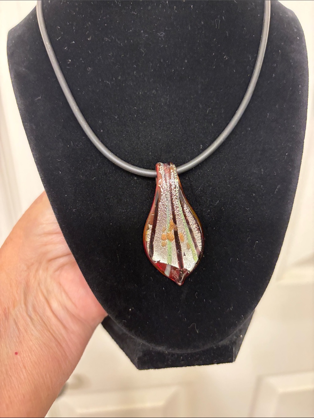 Art glass pendant on silicone cord